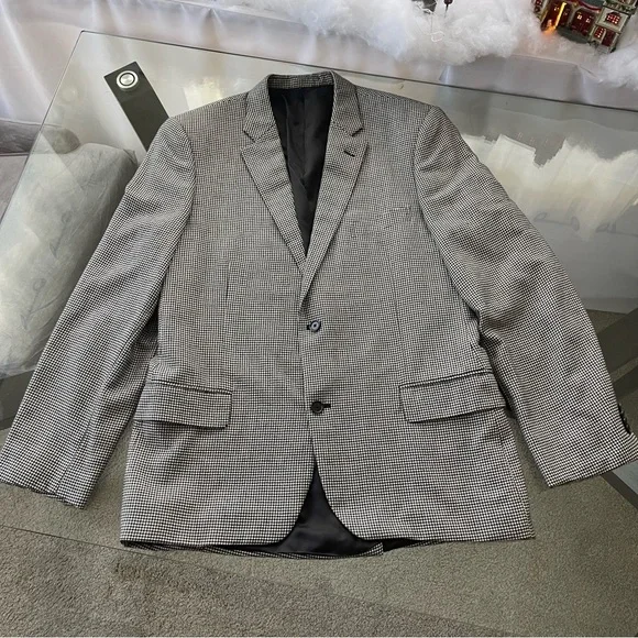 Loro Piana John W Nordstrom 100% Cashmere Sport Coat 46L Black White Houndstooth - Picture 3 of 11